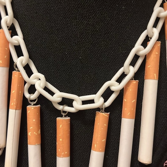 Vintage Strand of Faux Cigarettes 20” White Plastic Chain Necklace - Picture 5 of 9